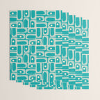 Mid Century Modern Piquet Abstract Geometric Multi Tiled Pattern in Aqua Teal and Cream Wrapping Paper Gallery Image 3