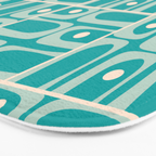 Mid Century Modern Piquet Abstract Geometric Multi Tiled Pattern in Aqua Teal and Cream Bath Mat Gallery Image 3
