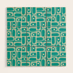 Mid Century Modern Piquet Abstract Geometric Multi Tiled Pattern in Aqua Teal and Cream Wood Wall Art Gallery Image 1