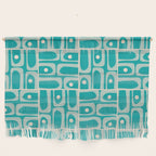 Mid Century Modern Piquet Abstract Geometric Multi Tiled Pattern in Aqua Teal and Cream Wall Hanging Gallery Image 1