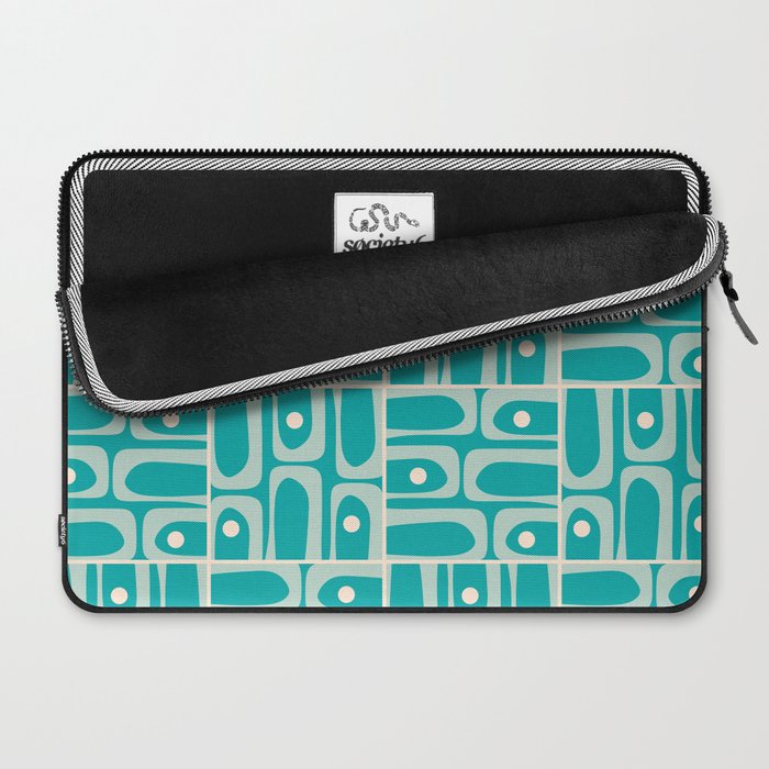 Mid Century Modern Piquet Abstract Geometric Multi Tiled Pattern in Aqua Teal and Cream Laptop Sleeve Gallery Image 2