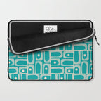 Mid Century Modern Piquet Abstract Geometric Multi Tiled Pattern in Aqua Teal and Cream Laptop Sleeve Gallery Image 2