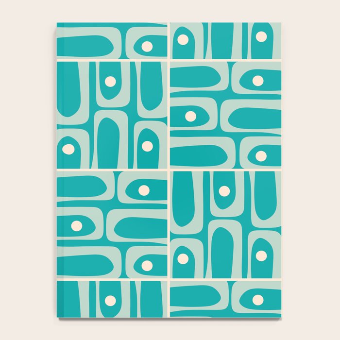 Mid Century Modern Piquet Abstract Geometric Multi Tiled Pattern in Aqua Teal and Cream Notebook Gallery Image 4