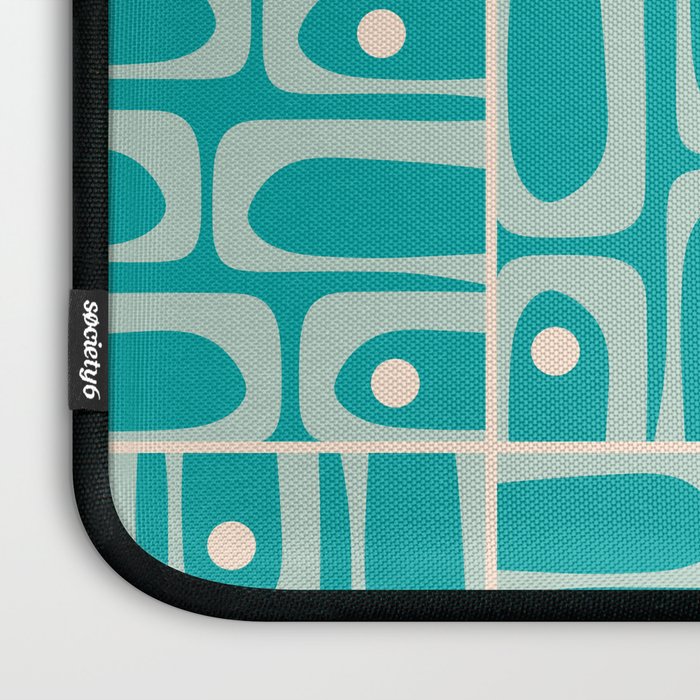 Mid Century Modern Piquet Abstract Geometric Multi Tiled Pattern in Aqua Teal and Cream Laptop Sleeve Gallery Image 3