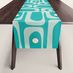 Mid Century Modern Piquet Abstract Geometric Multi Tiled Pattern in Aqua Teal and Cream Table Runner Gallery Image 1