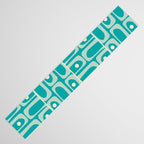 Mid Century Modern Piquet Abstract Geometric Multi Tiled Pattern in Aqua Teal and Cream Table Runner Gallery Image 3