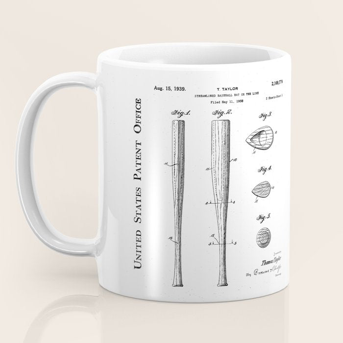 Baseball Bat Patent - Baseball Art - Black Chalkboard Coffee Mug Gallery Image 3