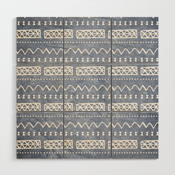 Blue and White Bow Tie Zig Zag Mud Cloth Pattern  Wood Wall Art Gallery Image 1
