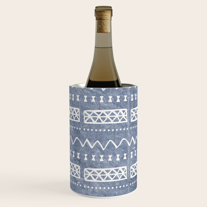 Blue and White Bow Tie Zig Zag Mud Cloth Pattern  Wine Chiller Gallery Image 3