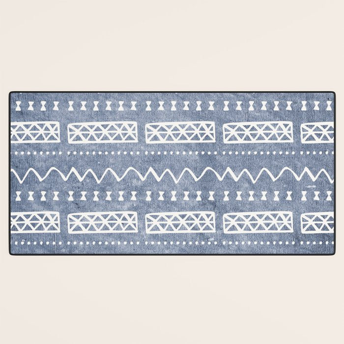 Blue and White Bow Tie Zig Zag Mud Cloth Pattern  Desk Mat Gallery Image 3