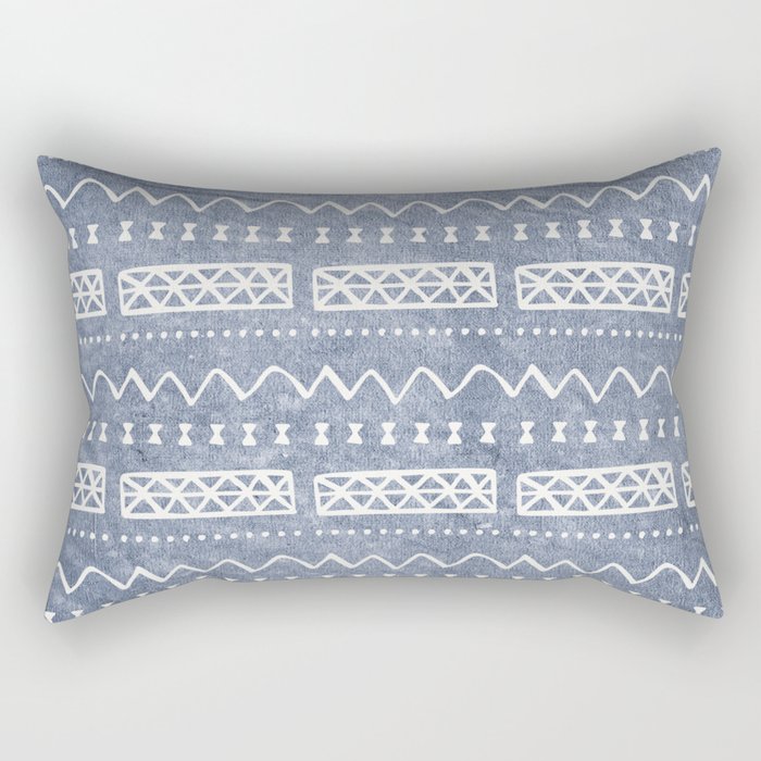 Blue and White Bow Tie Zig Zag Mud Cloth Pattern  Rectangular Pillow Gallery Image 1