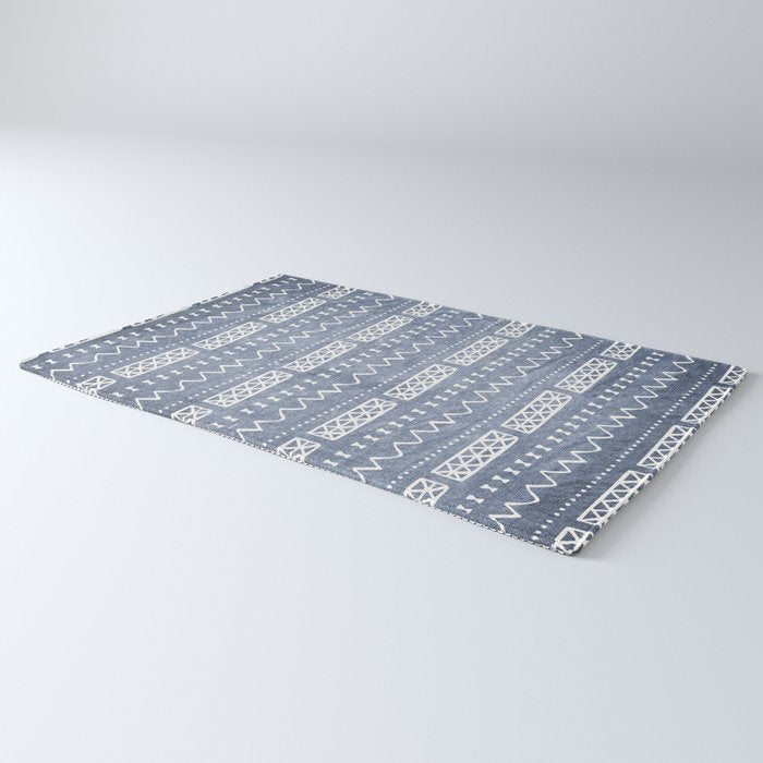 Blue and White Bow Tie Zig Zag Mud Cloth Pattern  Rug Gallery Image 3