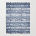 Blue and White Bow Tie Zig Zag Mud Cloth Pattern  Poster Gallery Image 4