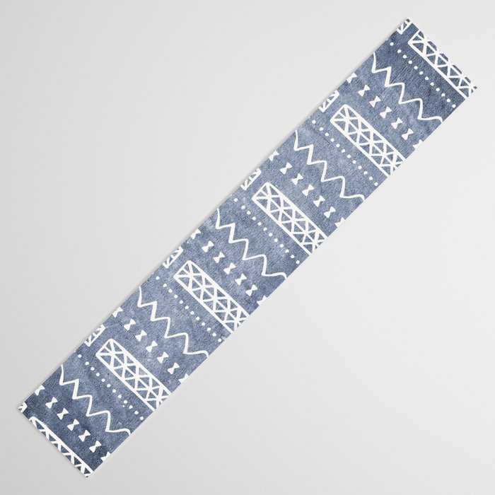 Blue and White Bow Tie Zig Zag Mud Cloth Pattern  Table Runner Gallery Image 3