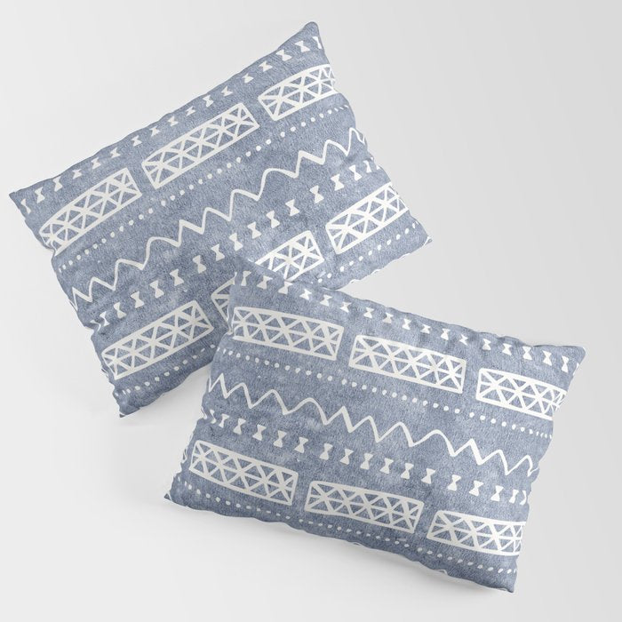 Blue and White Bow Tie Zig Zag Mud Cloth Pattern  Pillow Sham Gallery Image 3