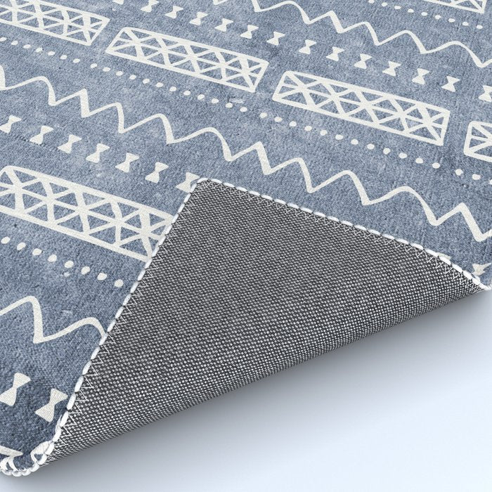 Blue and White Bow Tie Zig Zag Mud Cloth Pattern  Rug Gallery Image 4