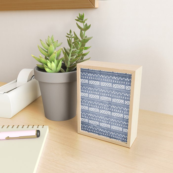 Blue and White Bow Tie Zig Zag Mud Cloth Pattern  Mini Art Print Gallery Image 2