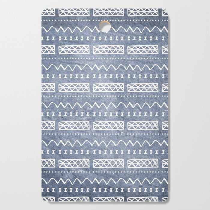 Blue and White Bow Tie Zig Zag Mud Cloth Pattern  Cutting Board Gallery Image 1
