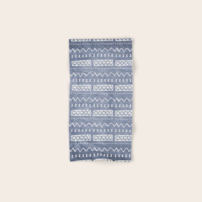 Blue and White Bow Tie Zig Zag Mud Cloth Pattern  Bath Towel Gallery Image 1