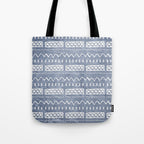 Blue and White Bow Tie Zig Zag Mud Cloth Pattern  Tote Bag Gallery Image 1