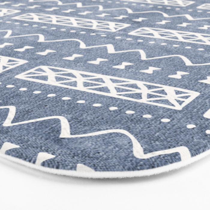 Blue and White Bow Tie Zig Zag Mud Cloth Pattern  Bath Mat Gallery Image 3