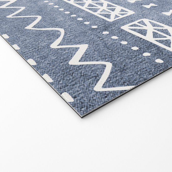 Blue and White Bow Tie Zig Zag Mud Cloth Pattern  Welcome Mat Gallery Image 2