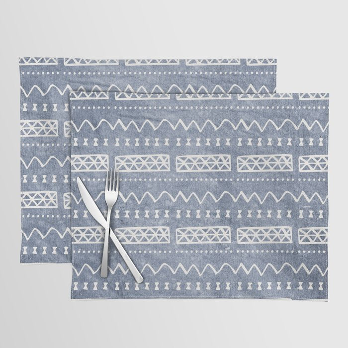 Blue and White Bow Tie Zig Zag Mud Cloth Pattern  Placemat Gallery Image 1