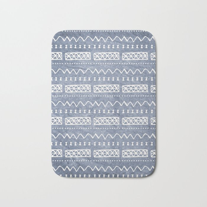 Blue and White Bow Tie Zig Zag Mud Cloth Pattern  Bath Mat Gallery Image 1