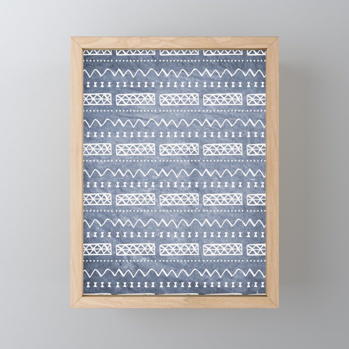 Blue and White Bow Tie Zig Zag Mud Cloth Pattern  Mini Art Print Gallery Image 1