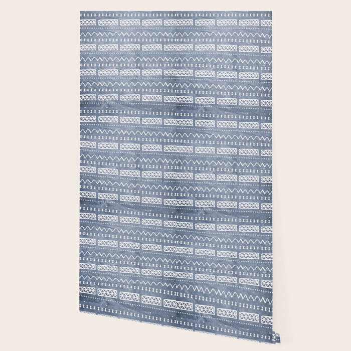 Blue and White Bow Tie Zig Zag Mud Cloth Pattern  Wallpaper Gallery Image 2