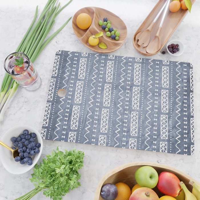 Blue and White Bow Tie Zig Zag Mud Cloth Pattern  Cutting Board Gallery Image 2