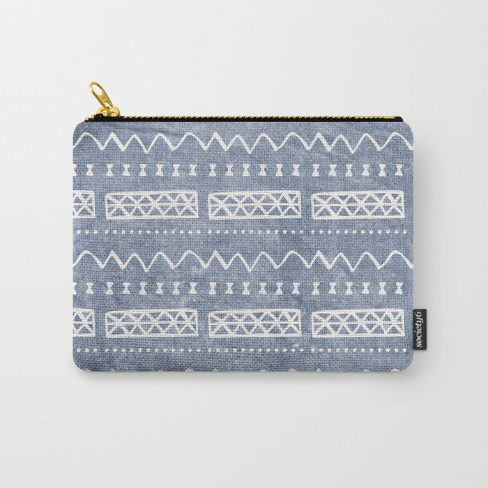 Blue and White Bow Tie Zig Zag Mud Cloth Pattern  Carry All Pouch Gallery Image 1