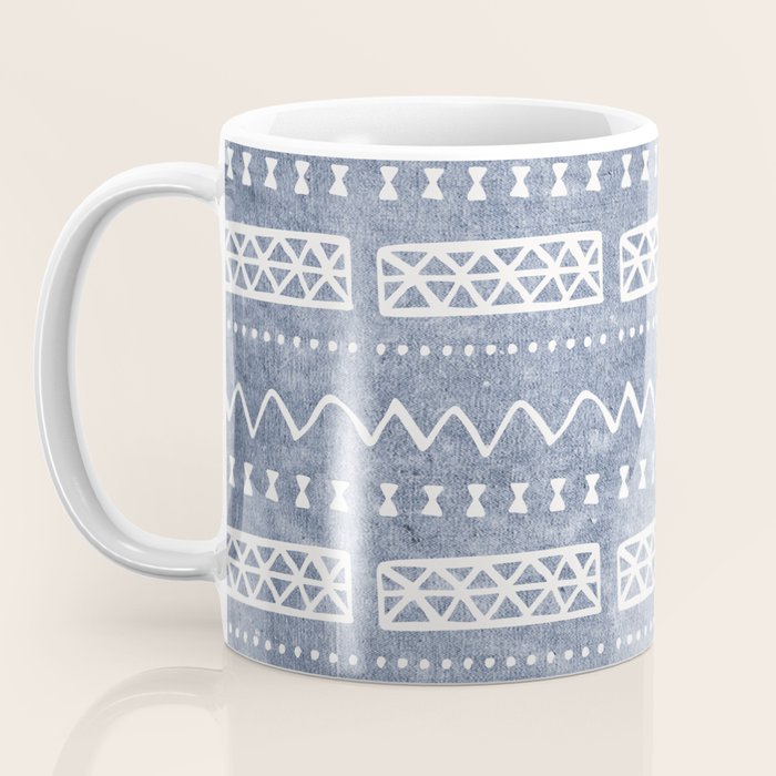Blue and White Bow Tie Zig Zag Mud Cloth Pattern  Coffee Mug Gallery Image 3