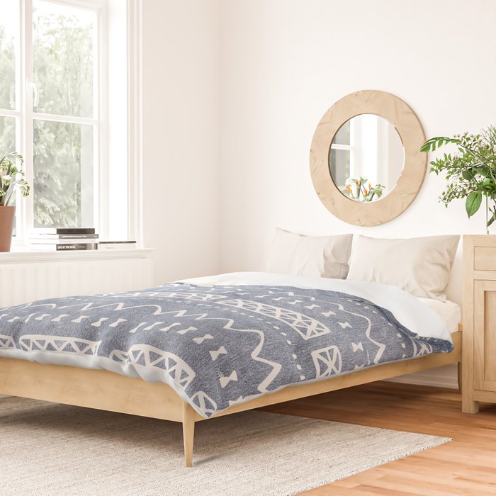 Blue and White Bow Tie Zig Zag Mud Cloth Pattern  Duvet Cover Gallery Image 2