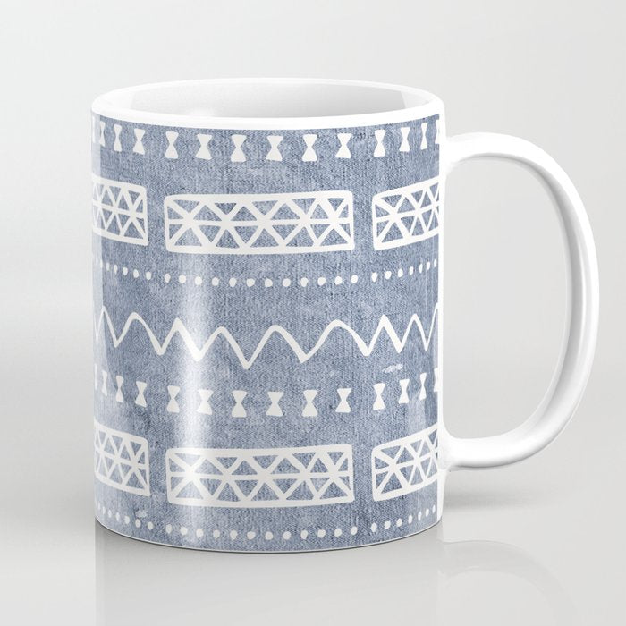 Blue and White Bow Tie Zig Zag Mud Cloth Pattern  Coffee Mug Gallery Image 1