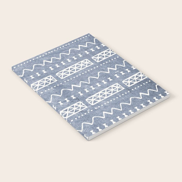 Blue and White Bow Tie Zig Zag Mud Cloth Pattern  Notebook Gallery Image 2