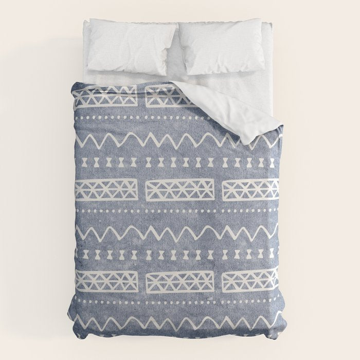 Blue and White Bow Tie Zig Zag Mud Cloth Pattern  Duvet Cover Gallery Image 6
