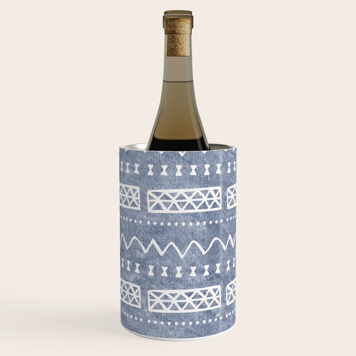 Blue and White Bow Tie Zig Zag Mud Cloth Pattern  Wine Chiller Gallery Image 1