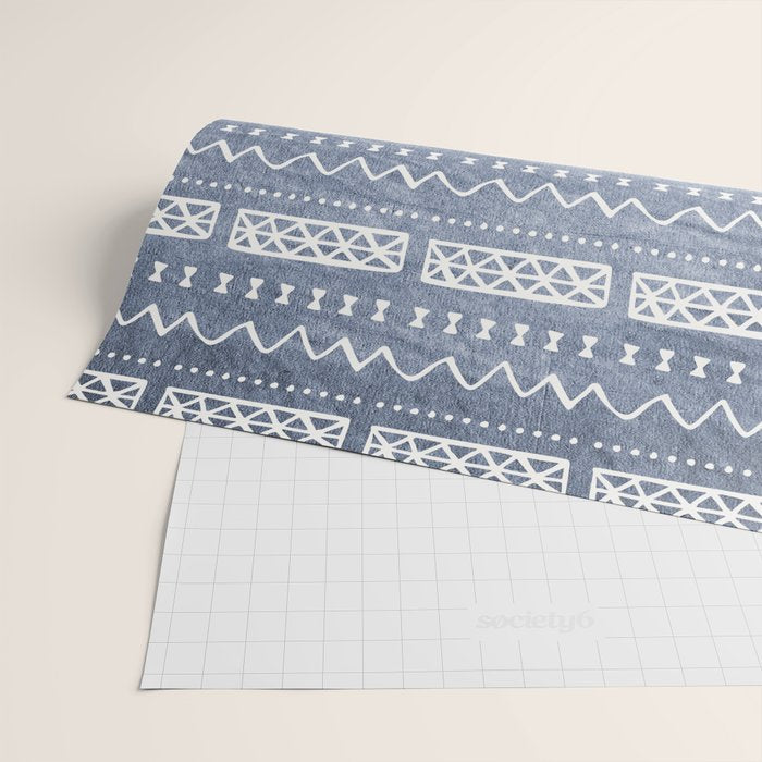 Blue and White Bow Tie Zig Zag Mud Cloth Pattern  Wrapping Paper Gallery Image 2