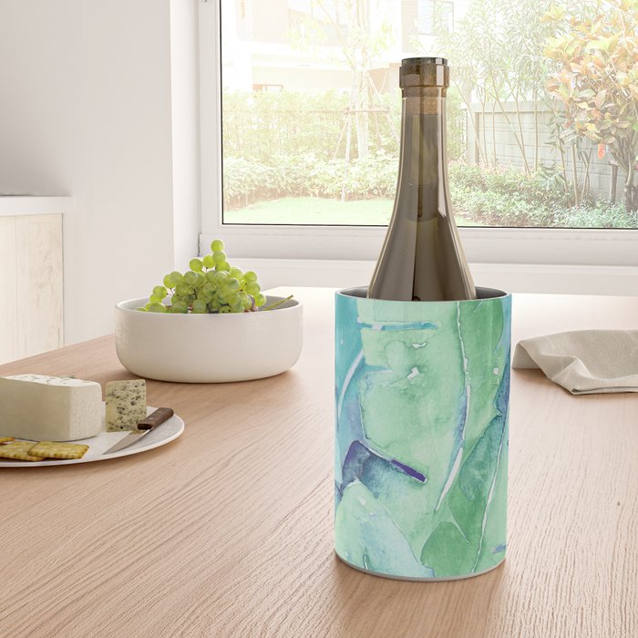 Banana Tree Leaves | Tropical  BLUE Watercolor Wine Chiller Gallery Image 4