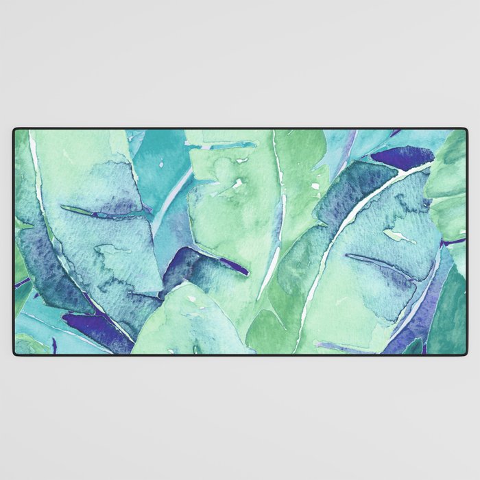 Banana Tree Leaves | Tropical  BLUE Watercolor Desk Mat Gallery Image 3