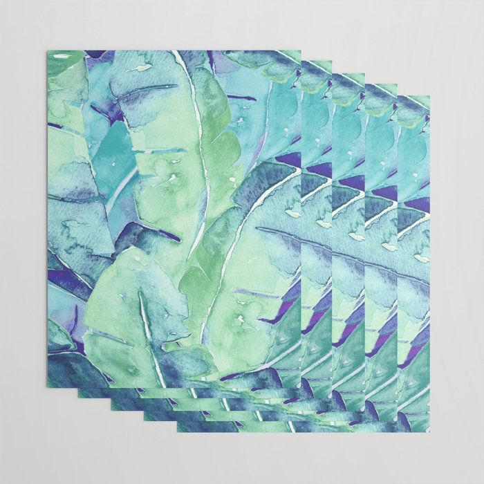 Banana Tree Leaves | Tropical  BLUE Watercolor Wrapping Paper Gallery Image 3
