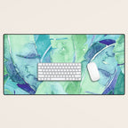 Banana Tree Leaves | Tropical  BLUE Watercolor Desk Mat Gallery Image 1