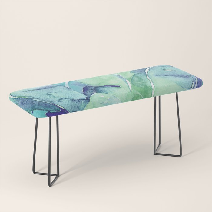 Banana Tree Leaves | Tropical  BLUE Watercolor Bench Gallery Image 1