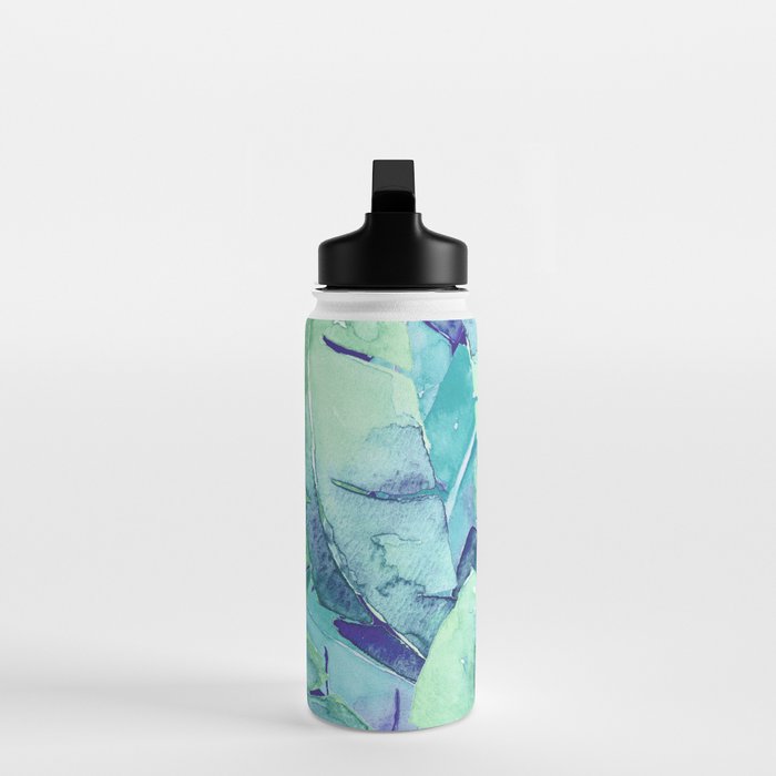 Banana Tree Leaves | Tropical  BLUE Watercolor Water Bottle Gallery Image 3