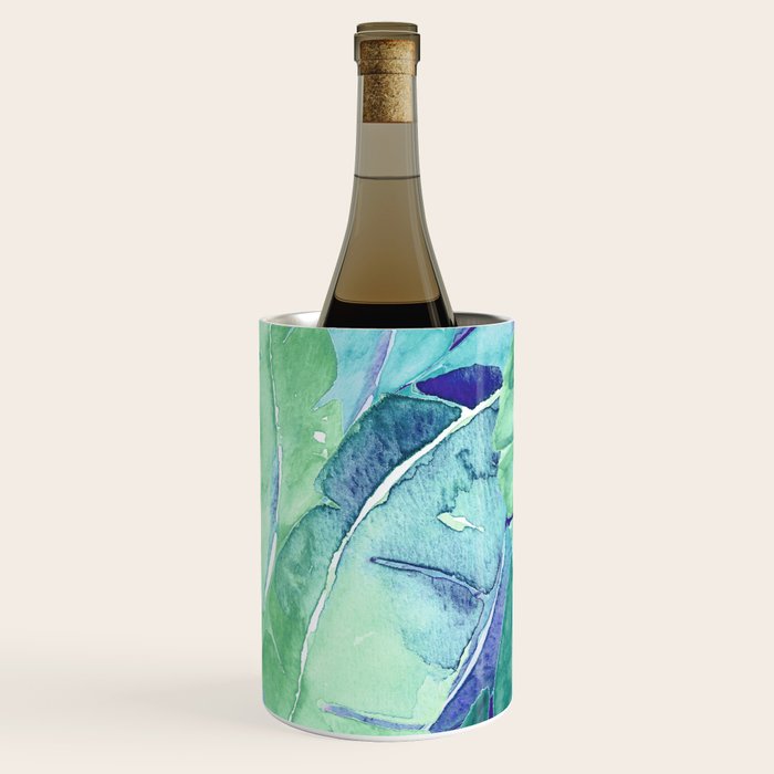 Banana Tree Leaves | Tropical  BLUE Watercolor Wine Chiller Gallery Image 3