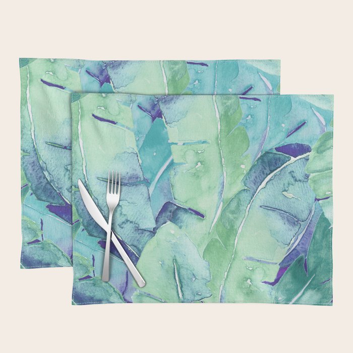 Banana Tree Leaves | Tropical  BLUE Watercolor Placemat Gallery Image 1