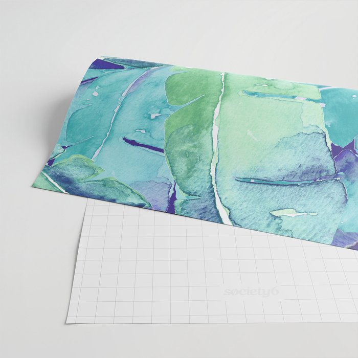 Banana Tree Leaves | Tropical  BLUE Watercolor Wrapping Paper Gallery Image 2