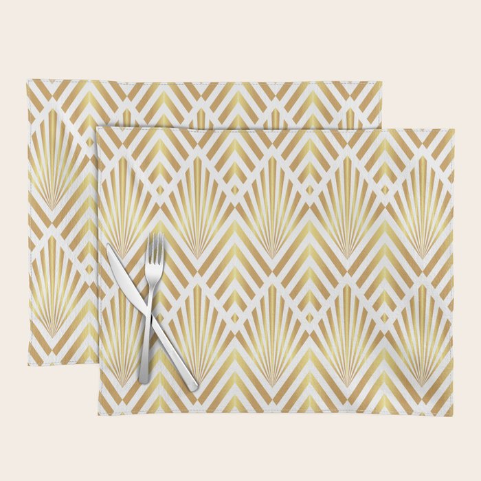 Gold art deco diamonds on white Placemat Gallery Image 1
