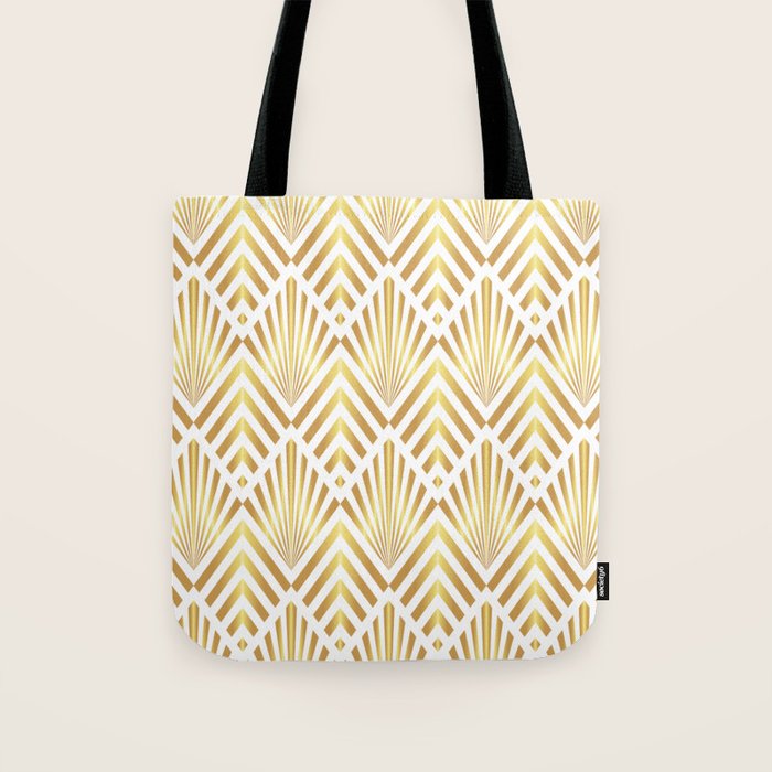 Gold art deco diamonds on white Tote Bag Gallery Image 1